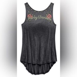 Harley-Davidson Women's Charcoal Low Back Studded Sleeveless Modal Tank